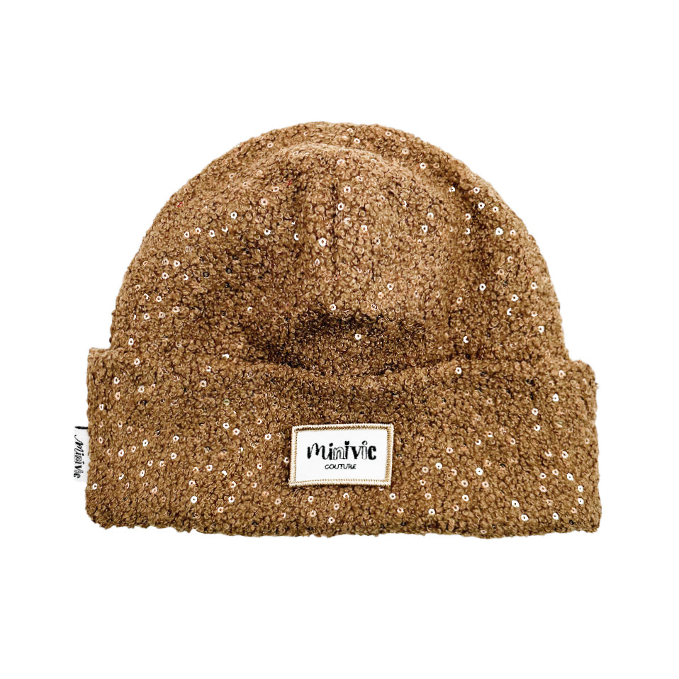 BOUCLETTE PAILLETTE CAMEL  - Bonnet avec bord