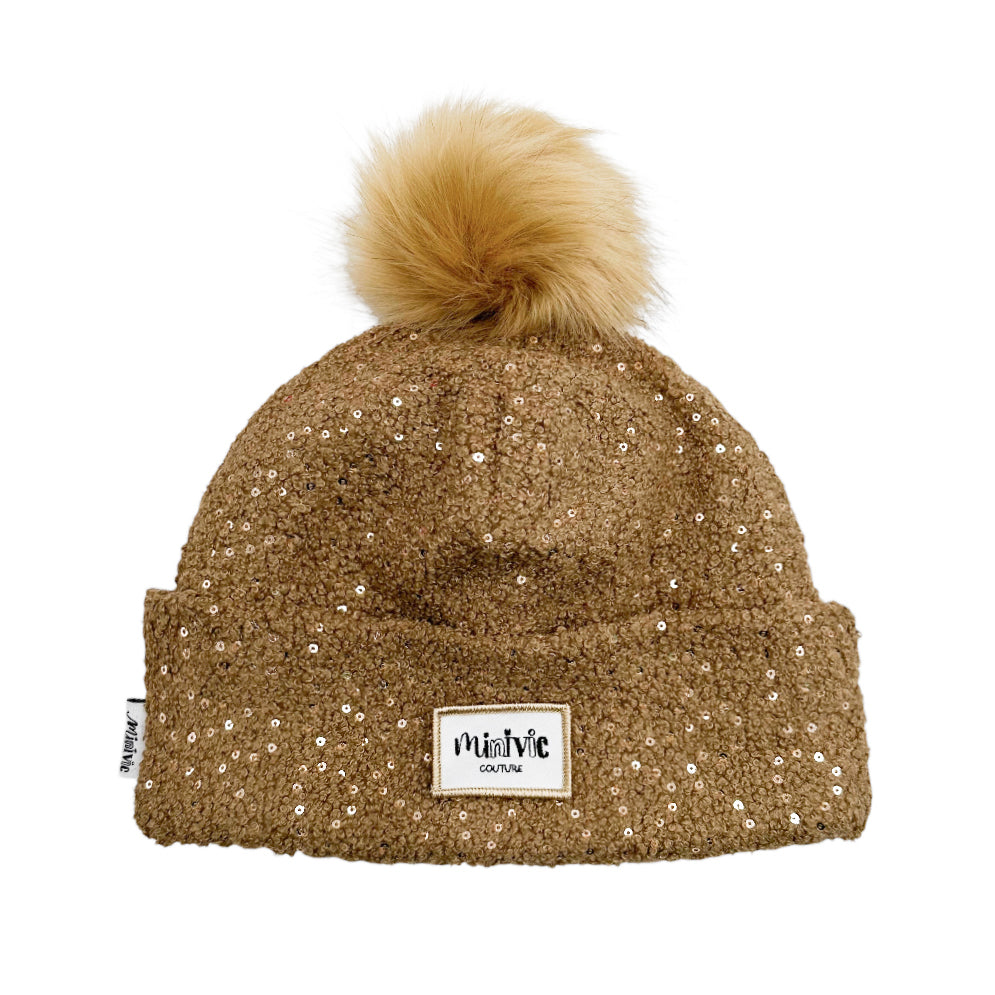 BOUCLETTE PAILLETTE CAMEL  - Bonnet avec bord