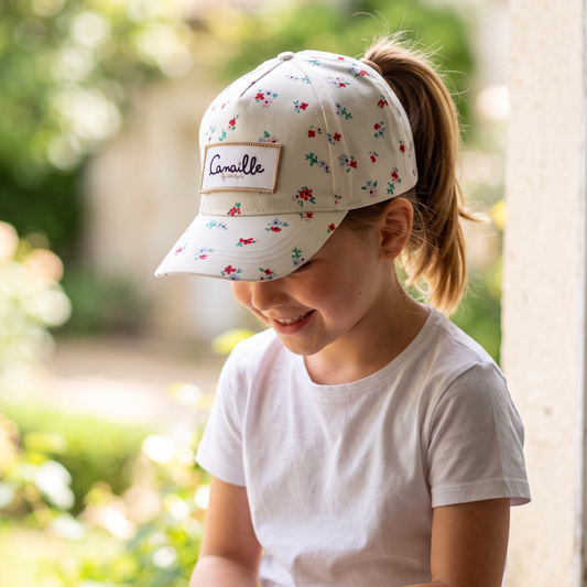 CASQUETTE - Blanc et fleurs
